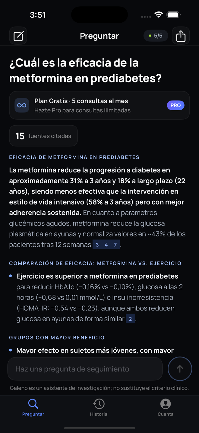 Respuesta de Galeno sobre metformina en prediabetes