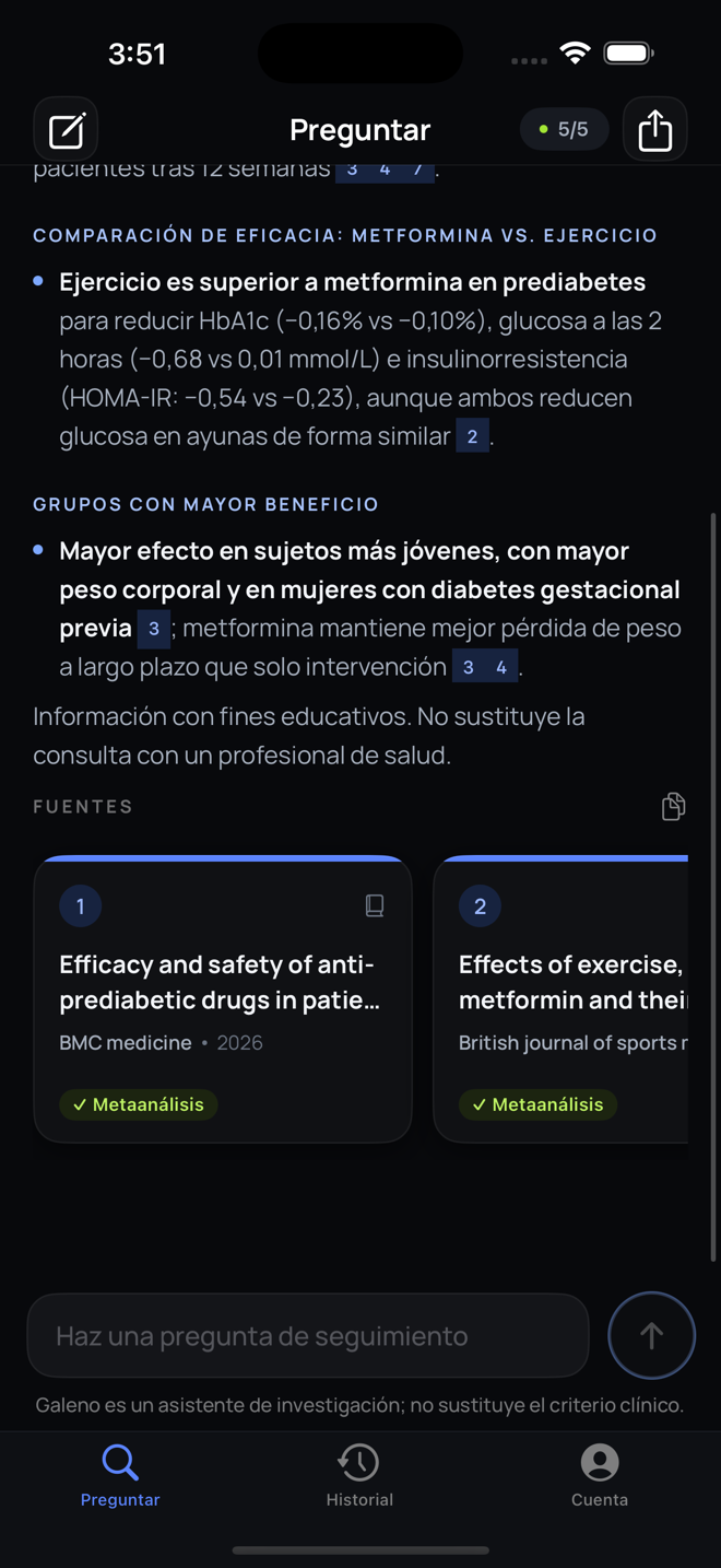 Fuentes citadas con revista y año en Galeno