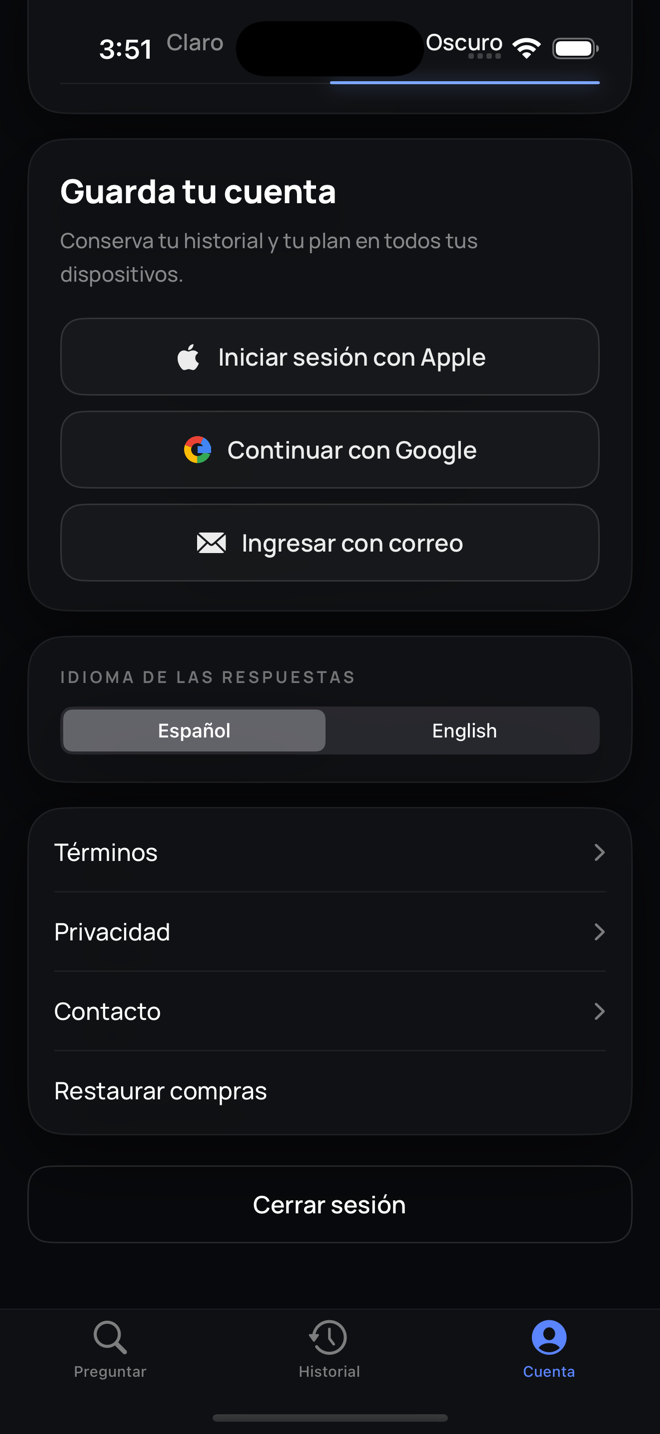 Guardar cuenta e iniciar sesión en Galeno